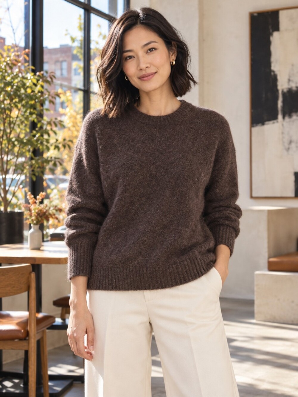 Madewell CloudSoft Alpaca Wool Crewneck Sweater Dark Umber M
